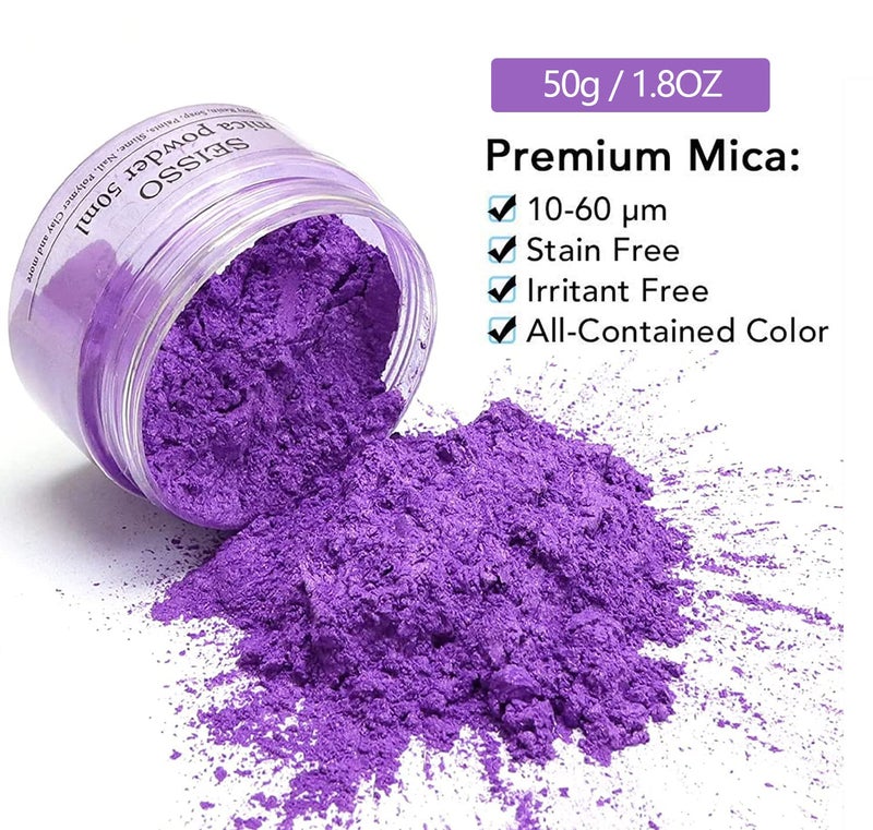 SEISSO Lavender Purple Mica Powder for Epoxy Resin 1.7 oz /50g Powdered Pigment for Soap Colorant Bath Bomb Dye, Cosmetic Grade for Lip Gloss, Acrylic Nails Polish, Craft Projects - Image 2